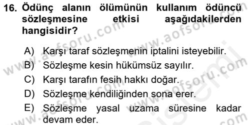 Medeni Hukuk 2 Dersi 2015 - 2016 Yılı Tek Ders Sınav Soruları 16. Soru