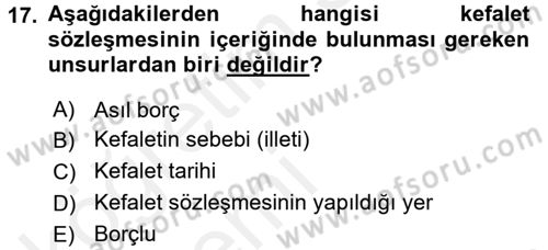 Medeni Hukuk 2 Dersi 2015 - 2016 Yılı Tek Ders Sınav Soruları 17. Soru