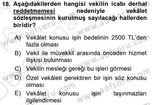 Medeni Hukuk 2 Dersi 2015 - 2016 Yılı Tek Ders Sınav Soruları 18. Soru