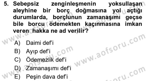 Medeni Hukuk 2 Dersi 2015 - 2016 Yılı Tek Ders Sınav Soruları 5. Soru