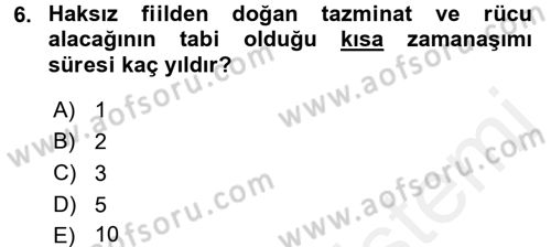 Medeni Hukuk 2 Dersi 2015 - 2016 Yılı Tek Ders Sınav Soruları 6. Soru