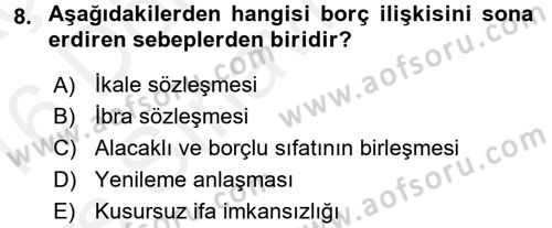 Medeni Hukuk 2 Dersi 2015 - 2016 Yılı Tek Ders Sınav Soruları 8. Soru