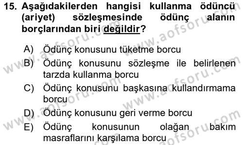 Medeni Hukuk 2 Dersi 2016 - 2017 Yılı 3 Ders Sınav Soruları 15. Soru