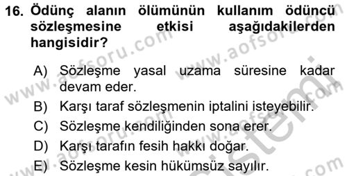 Medeni Hukuk 2 Dersi 2016 - 2017 Yılı 3 Ders Sınav Soruları 16. Soru