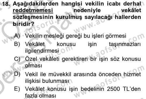 Medeni Hukuk 2 Dersi 2016 - 2017 Yılı 3 Ders Sınav Soruları 18. Soru