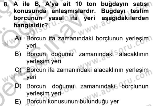 Medeni Hukuk 2 Dersi 2016 - 2017 Yılı 3 Ders Sınav Soruları 8. Soru