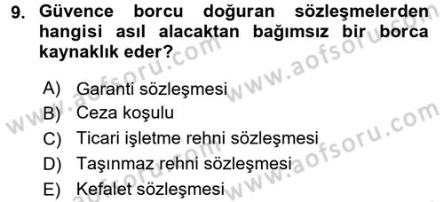 Medeni Hukuk 2 Dersi 2016 - 2017 Yılı 3 Ders Sınav Soruları 9. Soru