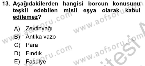 Medeni Hukuk 2 Dersi 2016 - 2017 Yılı (Vize) Ara Sınav Soruları 13. Soru