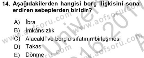 Medeni Hukuk 2 Dersi 2016 - 2017 Yılı (Vize) Ara Sınav Soruları 14. Soru