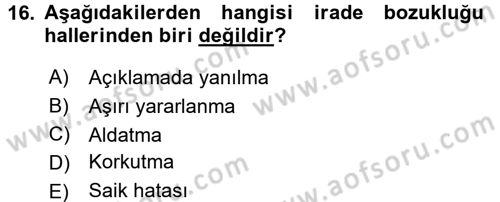 Medeni Hukuk 2 Dersi 2016 - 2017 Yılı (Vize) Ara Sınav Soruları 16. Soru