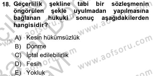 Medeni Hukuk 2 Dersi 2016 - 2017 Yılı (Vize) Ara Sınav Soruları 18. Soru
