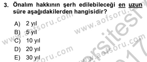 Medeni Hukuk 2 Dersi 2016 - 2017 Yılı (Vize) Ara Sınav Soruları 3. Soru