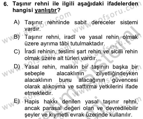 Medeni Hukuk 2 Dersi 2016 - 2017 Yılı (Vize) Ara Sınav Soruları 6. Soru