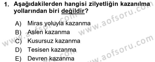 Medeni Hukuk 2 Dersi 2016 - 2017 Yılı (Final) Dönem Sonu Sınav Soruları 1. Soru