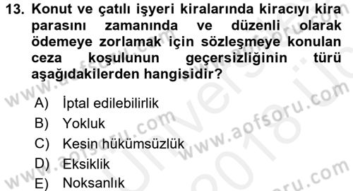 Medeni Hukuk 2 Dersi 2017 - 2018 Yılı 3 Ders Sınav Soruları 13. Soru
