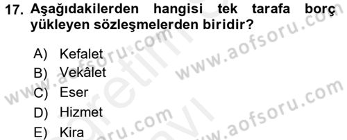 Medeni Hukuk 2 Dersi 2017 - 2018 Yılı 3 Ders Sınav Soruları 17. Soru