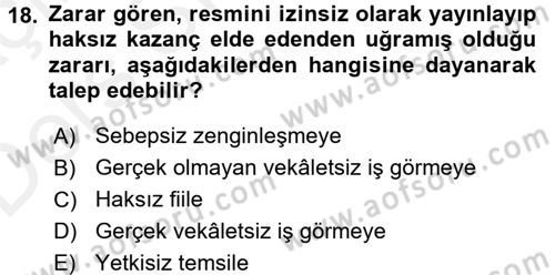 Medeni Hukuk 2 Dersi 2017 - 2018 Yılı 3 Ders Sınav Soruları 18. Soru