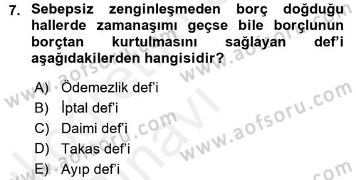 Medeni Hukuk 2 Dersi 2017 - 2018 Yılı 3 Ders Sınav Soruları 7. Soru