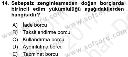 Medeni Hukuk 2 Dersi 2017 - 2018 Yılı (Vize) Ara Sınav Soruları 14. Soru