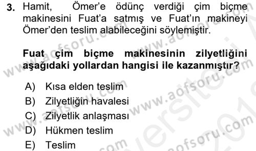 Medeni Hukuk 2 Dersi 2017 - 2018 Yılı (Vize) Ara Sınav Soruları 3. Soru