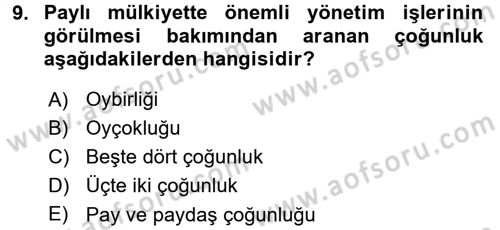 Medeni Hukuk 2 Dersi 2017 - 2018 Yılı (Vize) Ara Sınav Soruları 9. Soru
