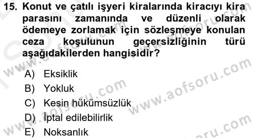 Medeni Hukuk 2 Dersi 2017 - 2018 Yılı (Final) Dönem Sonu Sınav Soruları 15. Soru