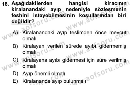 Medeni Hukuk 2 Dersi 2017 - 2018 Yılı (Final) Dönem Sonu Sınav Soruları 16. Soru