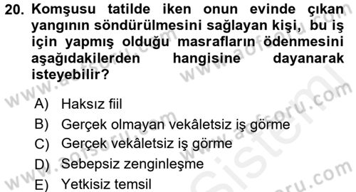 Medeni Hukuk 2 Dersi 2017 - 2018 Yılı (Final) Dönem Sonu Sınav Soruları 20. Soru