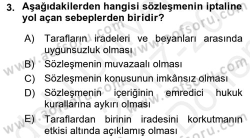 Medeni Hukuk 2 Dersi 2017 - 2018 Yılı (Final) Dönem Sonu Sınav Soruları 3. Soru