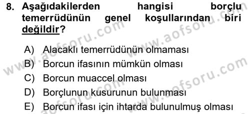 Medeni Hukuk 2 Dersi 2017 - 2018 Yılı (Final) Dönem Sonu Sınav Soruları 8. Soru
