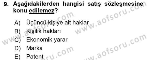 Medeni Hukuk 2 Dersi 2017 - 2018 Yılı (Final) Dönem Sonu Sınav Soruları 9. Soru