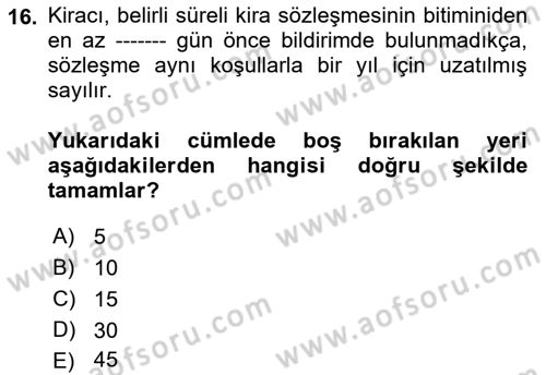 Medeni Hukuk 2 Dersi 2018 - 2019 Yılı 3 Ders Sınav Soruları 16. Soru