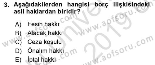 Medeni Hukuk 2 Dersi 2018 - 2019 Yılı 3 Ders Sınav Soruları 3. Soru