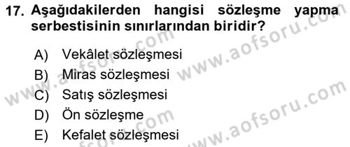 Medeni Hukuk 2 Dersi 2018 - 2019 Yılı (Vize) Ara Sınav Soruları 17. Soru