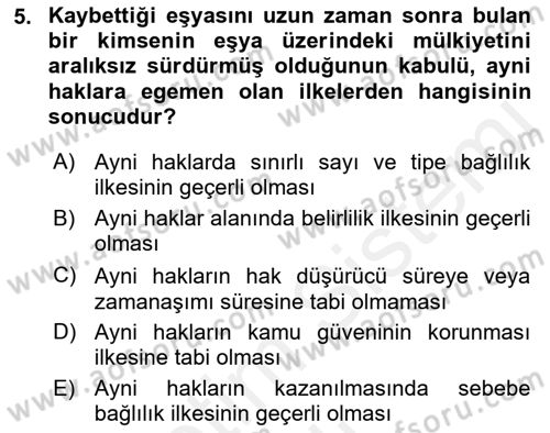 Medeni Hukuk 2 Dersi 2018 - 2019 Yılı (Vize) Ara Sınav Soruları 5. Soru