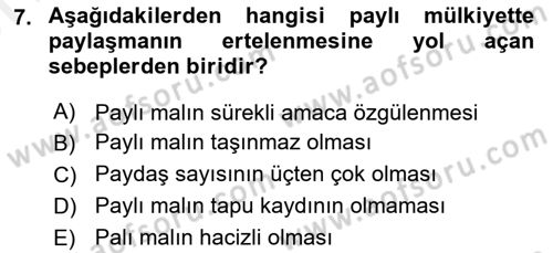 Medeni Hukuk 2 Dersi 2018 - 2019 Yılı (Vize) Ara Sınav Soruları 7. Soru