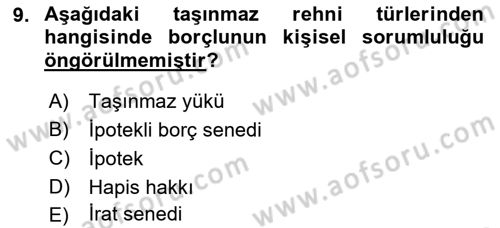 Medeni Hukuk 2 Dersi 2018 - 2019 Yılı (Vize) Ara Sınav Soruları 9. Soru
