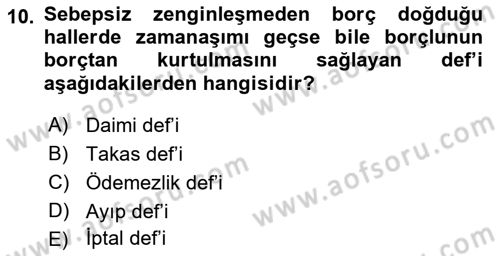 Medeni Hukuk 2 Dersi 2018 - 2019 Yılı Yaz Okulu Sınav Soruları 10. Soru