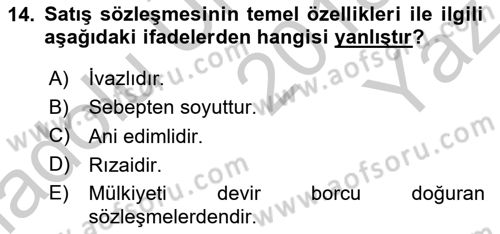 Medeni Hukuk 2 Dersi 2018 - 2019 Yılı Yaz Okulu Sınav Soruları 14. Soru
