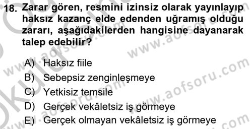 Medeni Hukuk 2 Dersi 2018 - 2019 Yılı Yaz Okulu Sınav Soruları 18. Soru