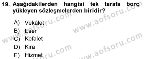 Medeni Hukuk 2 Dersi 2018 - 2019 Yılı Yaz Okulu Sınav Soruları 19. Soru