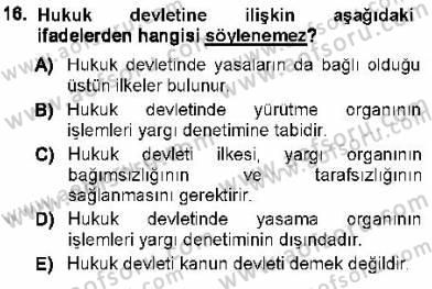 Türk Anayasa Hukuku Dersi Ara Sınavı Deneme Sınav Soruları 16. Soru