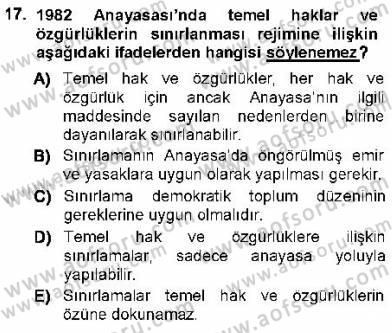 Türk Anayasa Hukuku Dersi Ara Sınavı Deneme Sınav Soruları 17. Soru