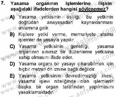 Türk Anayasa Hukuku Dersi 2012 - 2013 Yılı (Final) Dönem Sonu Sınav Soruları 7. Soru