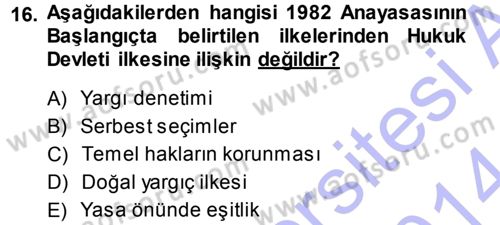 Türk Anayasa Hukuku Dersi Ara Sınavı Deneme Sınav Soruları 16. Soru