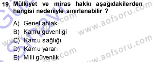 Türk Anayasa Hukuku Dersi 2013 - 2014 Yılı (Vize) Ara Sınavı 19. Soru