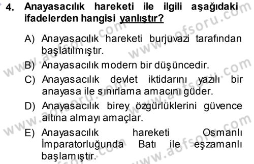 Türk Anayasa Hukuku Dersi 2013 - 2014 Yılı (Vize) Ara Sınavı 4. Soru