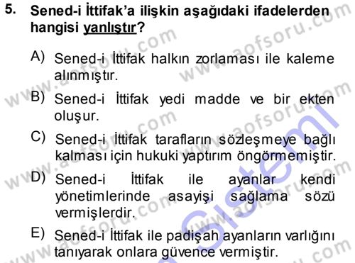 Türk Anayasa Hukuku Dersi Ara Sınavı Deneme Sınav Soruları 5. Soru