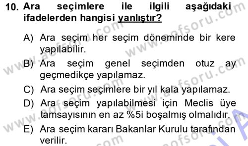 Türk Anayasa Hukuku Dersi 2013 - 2014 Yılı (Final) Dönem Sonu Sınav Soruları 10. Soru