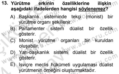 Türk Anayasa Hukuku Dersi 2013 - 2014 Yılı Tek Ders Sınav Soruları 13. Soru